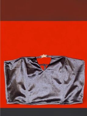 Dolls Kill Generation Kiss Satin black tube top with crown charm on front